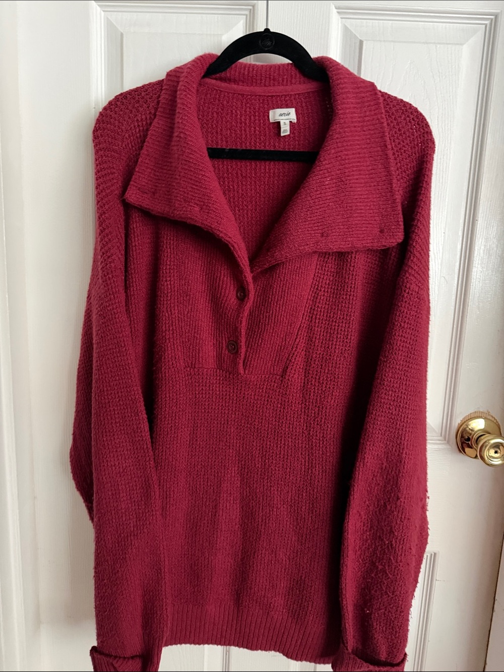 aerie Deep Raspberry Collared V-Neck Pullover Sweater